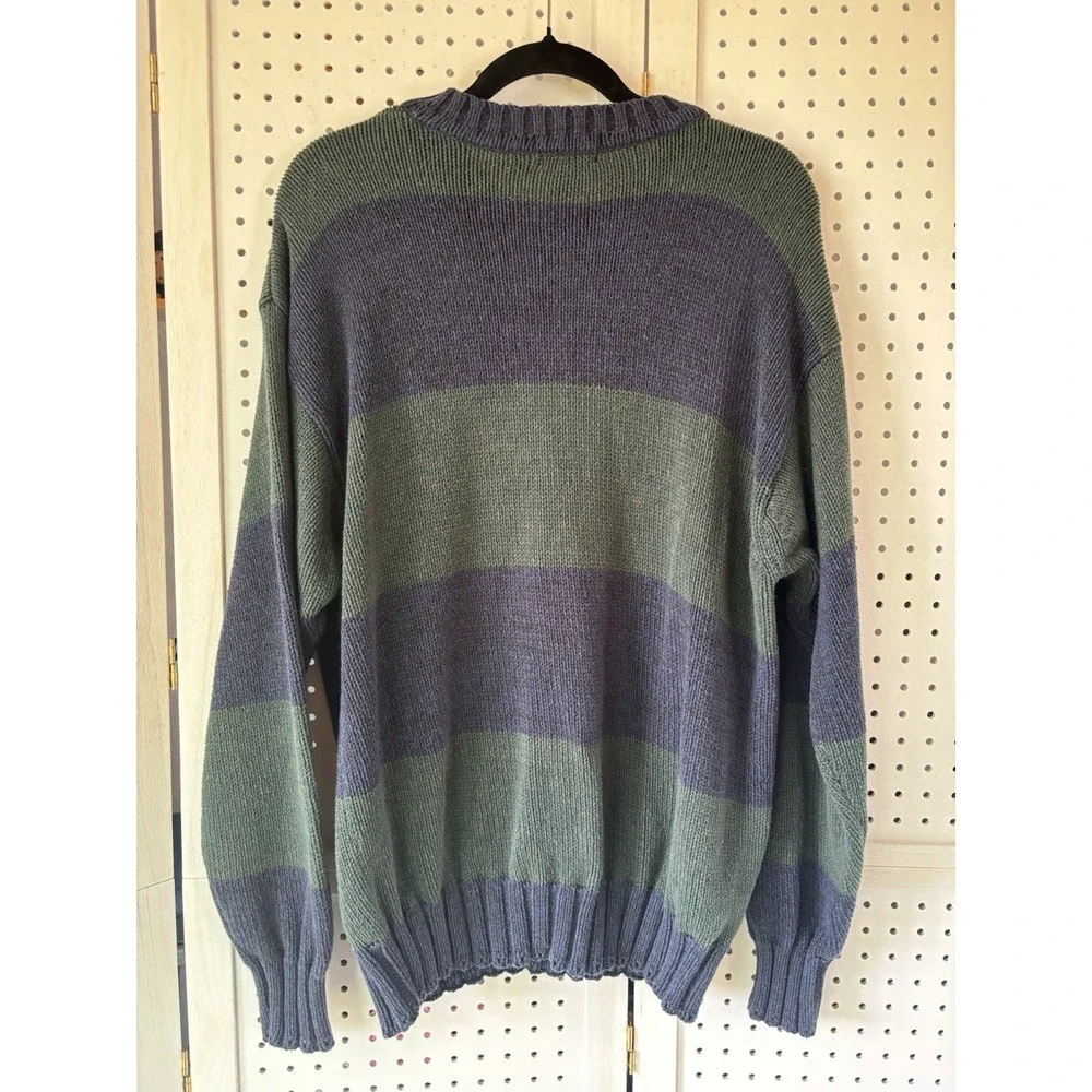 VTG Gant Hand Framed Striped Pullover Sweater Blue Green‎ Crew Preppy Men's Lg